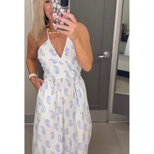 Universal thread Paisley Halter Maxi Dress White Blue Cotton  Beach Vacation XL
